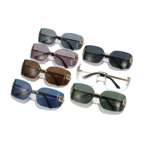 New Style Personality Rimless Trimming Curved Lens Versatile Women Men Shades Vintage Sunglasses - Image 2