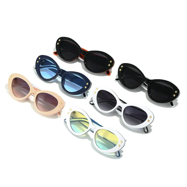 Celebrity Luxury Star Rivets Cat Eye Men New Brand Shades Eyewear Vintage Oval SunGlasses Women Personality - Image 6