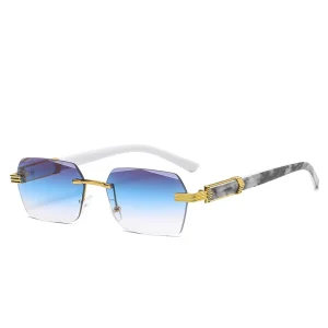 2025 Hot Sale Candy Color Marbling Square Rimless Cut Edge Black Shades Clear Sunglasses for Men Women