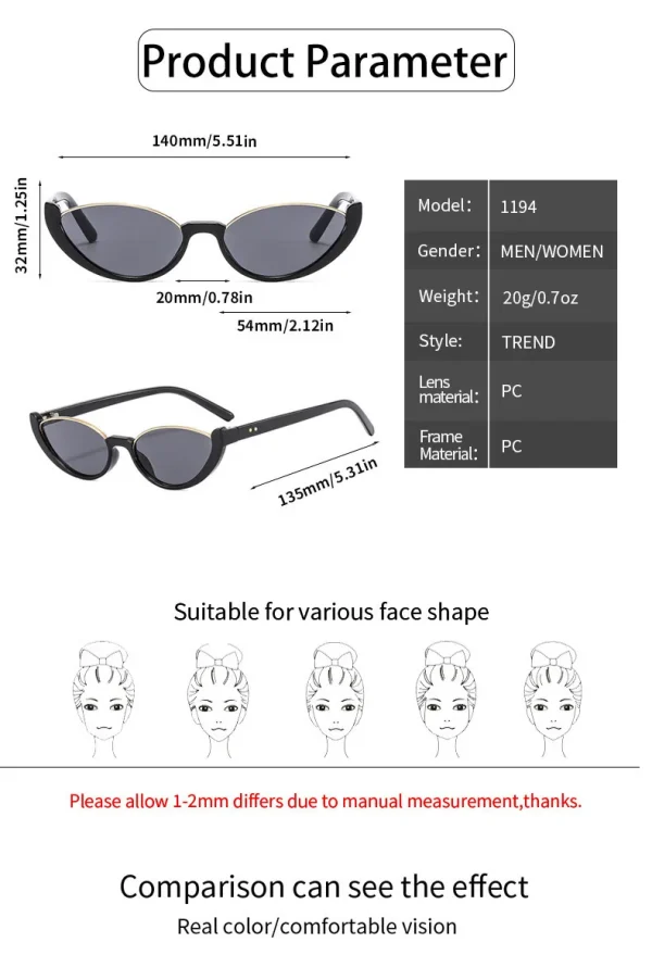 Fashion Trendy  New Style Personality Cat Eye Ins Avant-garde Shades Ladies Gentlemen Sunglasses - Image 3
