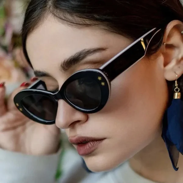 Celebrity Luxury Star Rivets Cat Eye Men New Brand Shades Eyewear Vintage Oval SunGlasses Women Personality - Image 2