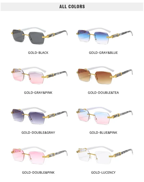 2025 Hot Sale Candy Color Marbling Square Rimless Cut Edge Black Shades Clear Sunglasses for Men Women - Image 6