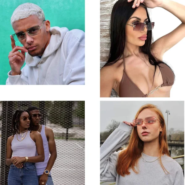Luxury Square Women Designer Fashion Rectangle Women Sun Glasses Y2K Rimless Man Sunglasses Logo 2025 - Image 3