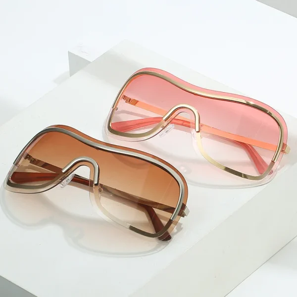 Fashion One Piece Oversized Shades Trendy Face Shield Ins Metal Frame Sun Glasses Y2K Sunglasses Women