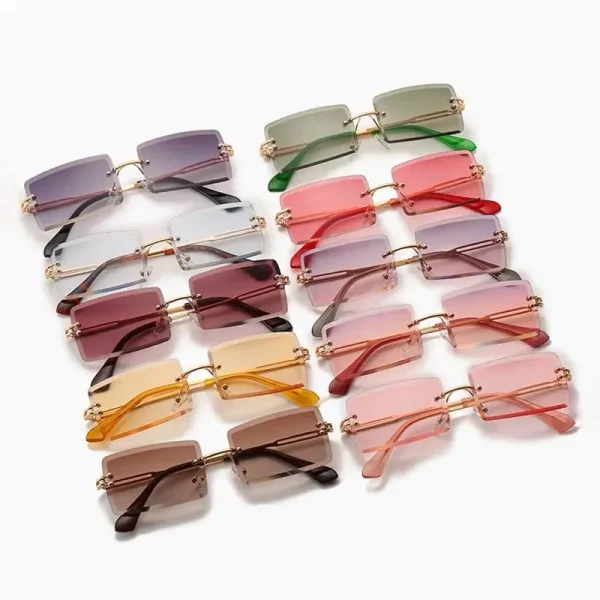 2025 Vintage Women High Quality New Fashion Small Square Shades Rimless Rectangle Sunglasses