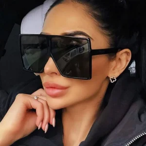2025 Hot Selling Fashion Oversized Black square Frame Custom Color Women Trendy Shades Gradient Lens Sunglasses Vintage