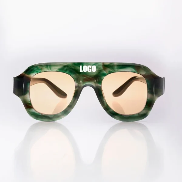 High Quality CR39 Lens Custom Shades Luxury Thick Green Frame Oversize Vintage Square Design Acetate Eyewear Sunglasses