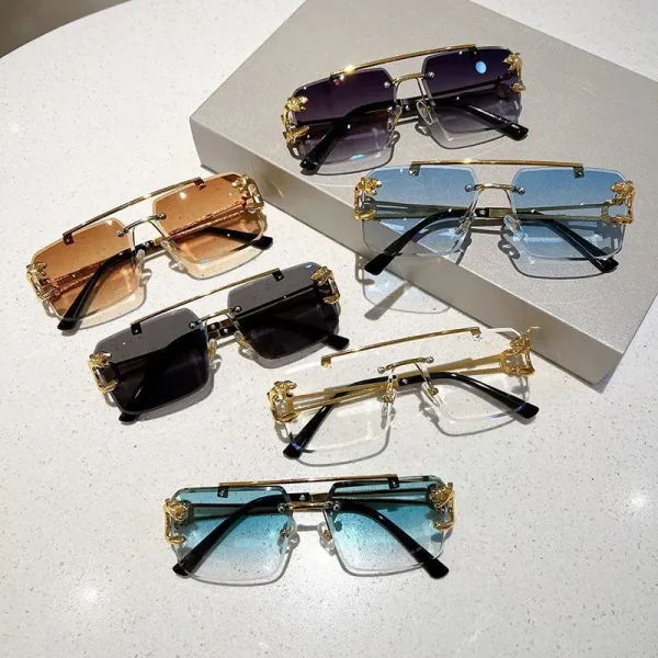Fashion Designer Metal Eyeglasses Unisex Rimless UV400 Custom Logo Luxury Latest Leopard Head Optical Frame - Image 3