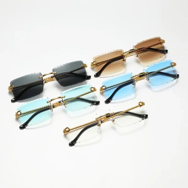 Vintage Brand Designer Square Rimless Sunglasses Fashion Cut Edge Black Shades Clear Sun Glasses Men Women 2025 - Image 3