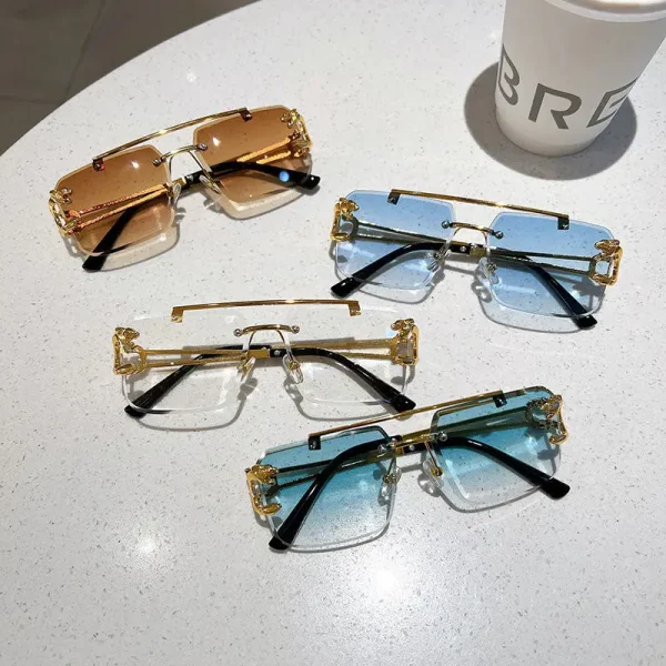 Fashion Designer Metal Eyeglasses Unisex Rimless UV400 Custom Logo Luxury Latest Leopard Head Optical Frame - Image 2