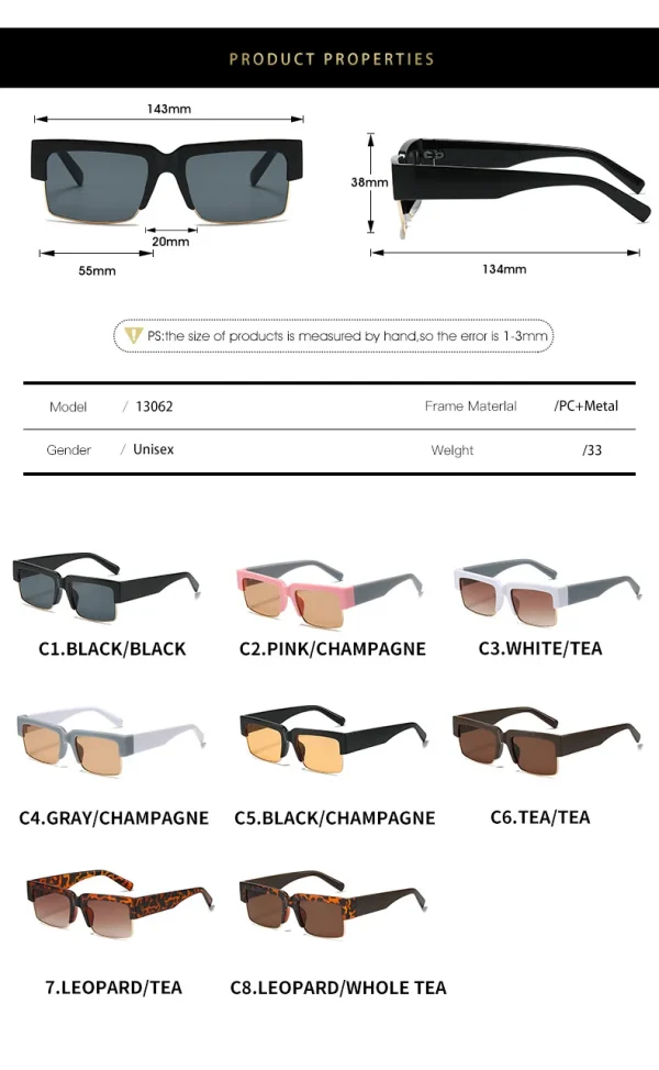 New Arrival Half Frame Square Personality Retro Versatile Women Men Shades Vintage Sunglasses - Image 3
