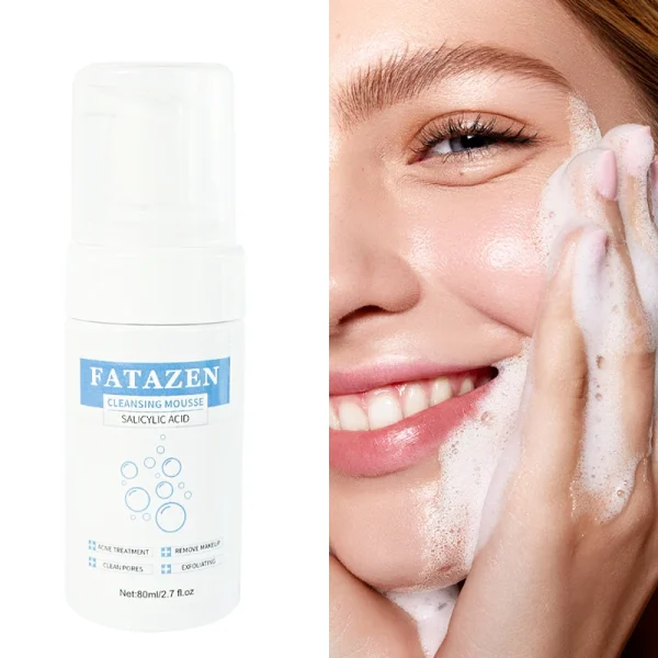 FATAZEN Anti Acne Shrink Pores Salicylic Acid Cleanser Foaming Face Wash Gentle Amino Acid Facial Cleansing Mousse for Oily Skin