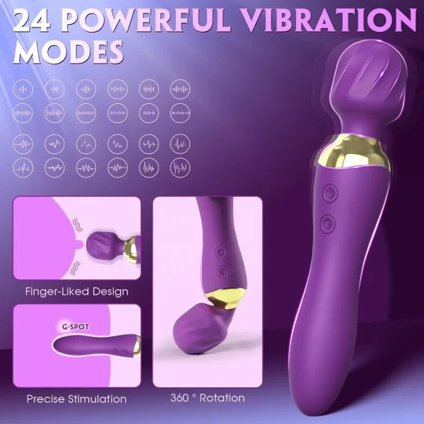 Factory Outlet Powerful Female Vibrator Wand Massager 24 Modes Double Head Wand Vibrator Clit Stimulator Sex Toys Adult Sex Toys - Image 3