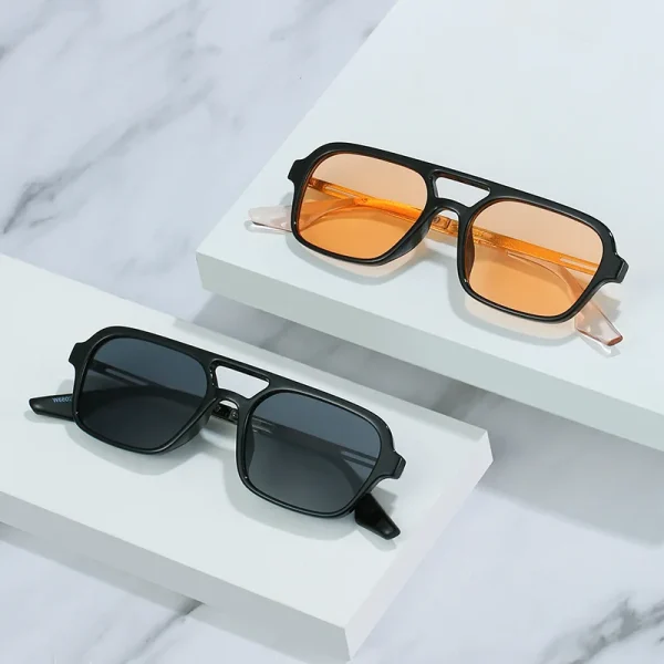 New Eye Wear Custom Double Bridge Retro Sunglasses Logo Square Unisex Fashion Trendy Shades Sunglasses