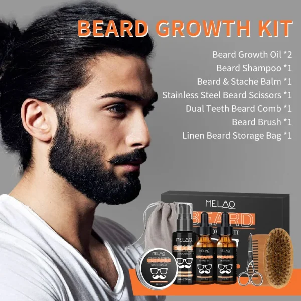 Beard Kit for Men Grooming & Care Wash Shampoo 8 Packs Beard Oil Balm Comb Brush Beard Grooming Kit - Image 5