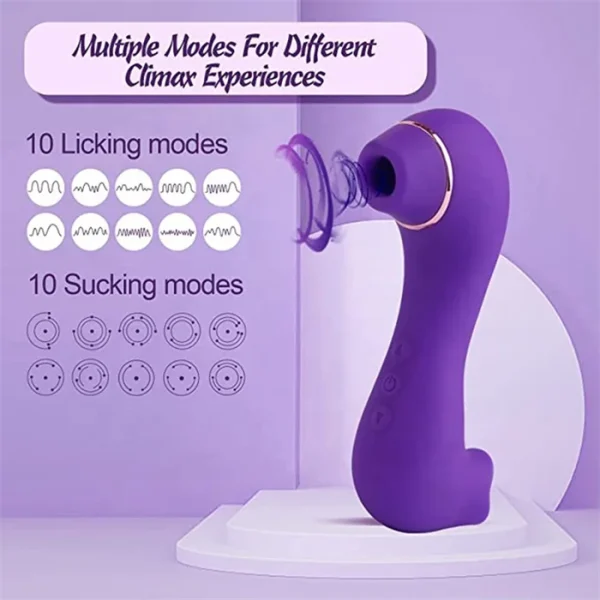 2 in 1 Adult Vibraphone 10-Speed USB Power Sucking & Licking Vibrator Women's Sexual Pleasure Featuring Dildo Vaginal Sex Toys - Image 2