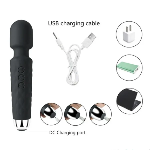 USB-Charged 20-Frequency Dildo Vibrator Wand Sex Toys for G-Spot AV Wand Vibrator - Image 2