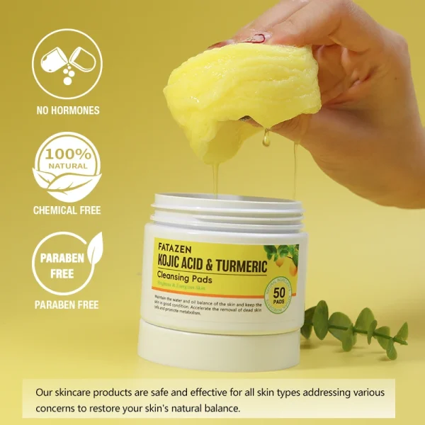 OEM Best Selling Facial Cleaning  Exfoliation Whitening Turmeric Kojic Acid Turmeric Kojic Pads 50 Tablets Cleansing Cotton - Image 4