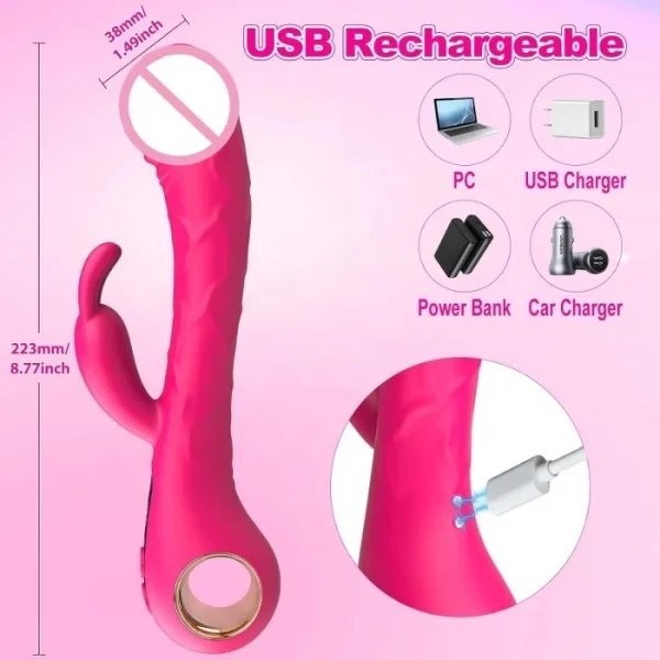 USB Rechargeable 9 Frequency Adult G Spot Clitoris Stimulator Realistic Bully Rabbit Vibrator with LCD Display for Women - Image 4