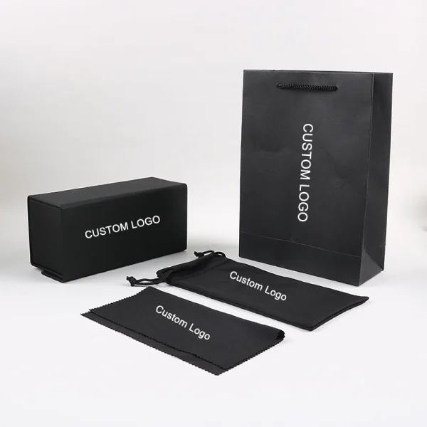 Custom Logo Luxury Popular Black Foldable Glasses Box PU Leather Sunglasses Packing Stock Eyeglasses Case & Bag