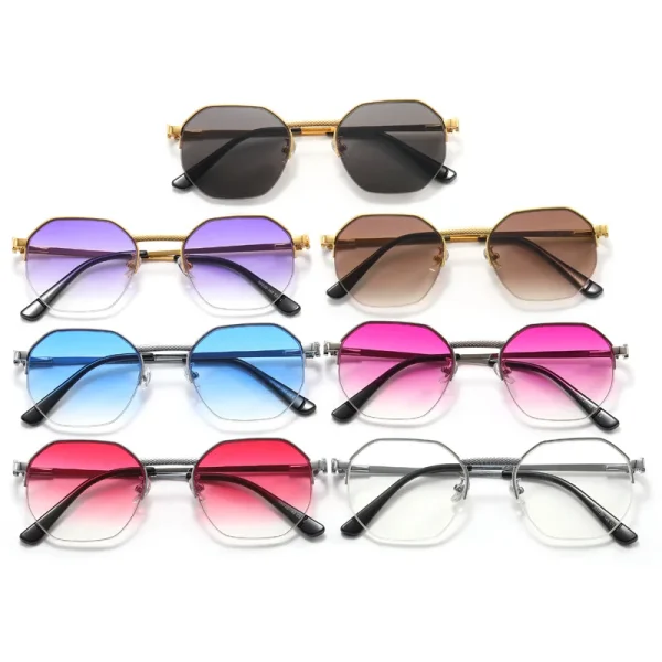Top Quality Modern Men Silver Gold Metal UV400 Gradient Lens Women Custom Shades Half-Rimless Sunglasses Premium Eyewear - Image 6