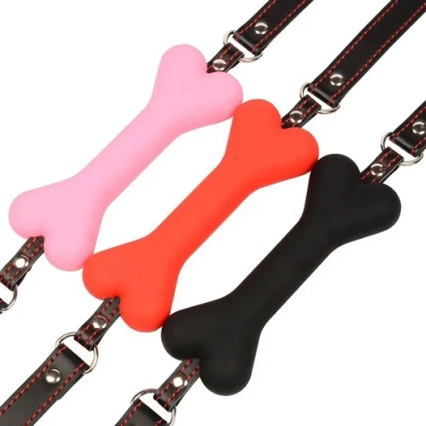 Adult BDSM Bondage Sex Game Toy Silicone Bones Mouth Gag and Leather Harness Ball Gag for Couple SM Sex Toys