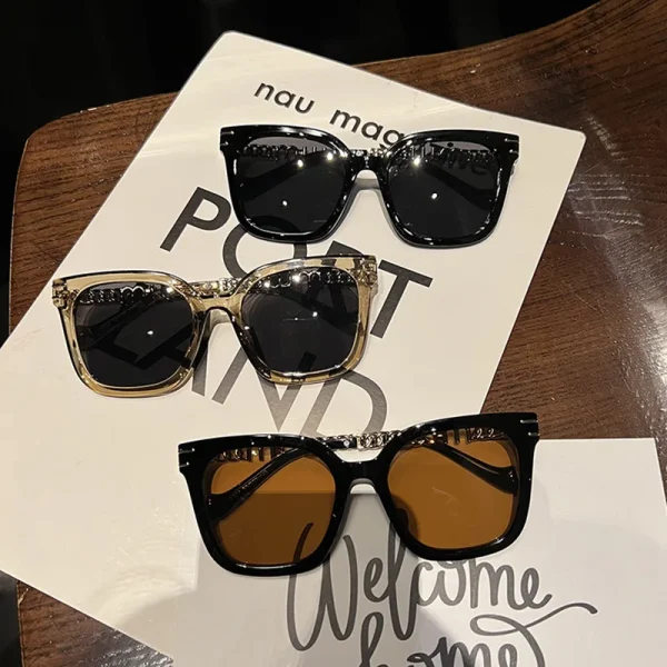 Temple Chain Metal Trendy Sun Glasses Oversize Frames Eyewear Women New Driving Sunglasses High Quality for Men - Image 2