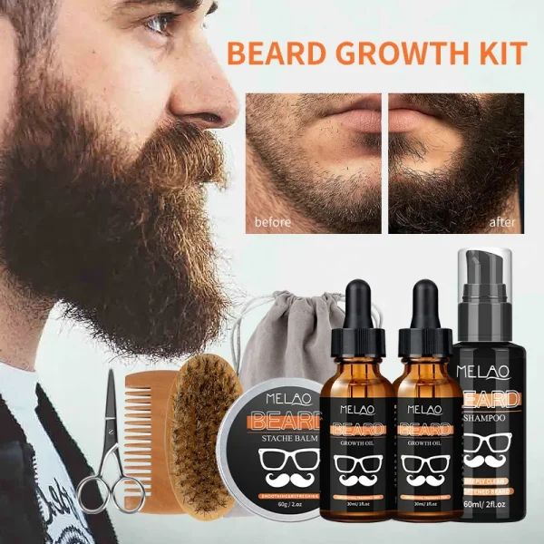 Beard Kit for Men Grooming & Care Wash Shampoo 8 Packs Beard Oil Balm Comb Brush Beard Grooming Kit - Image 3