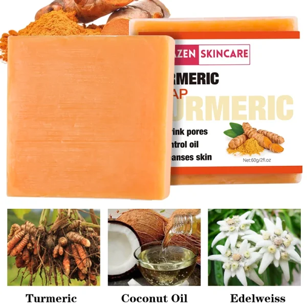 Deep Cleaning 100g Organic Natural Bleaching Skin Whitening Turmeric Soap Bar OEM Skin Care Anti Acne Handmade Face Bath Soap - Image 2