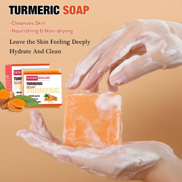 Deep Cleaning 100g Organic Natural Bleaching Skin Whitening Turmeric Soap Bar OEM Skin Care Anti Acne Handmade Face Bath Soap - Image 3
