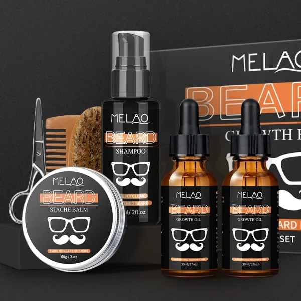 Beard Kit for Men Grooming & Care Wash Shampoo 8 Packs Beard Oil Balm Comb Brush Beard Grooming Kit
