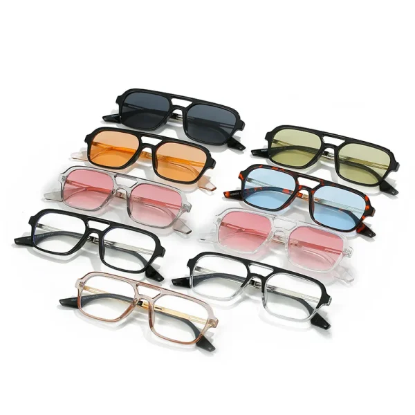 New Eye Wear Custom Double Bridge Retro Sunglasses Logo Square Unisex Fashion Trendy Shades Sunglasses - Image 2