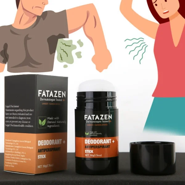 FATAZEN Organic Armpit Deodorization Balm Perfume 100% Natural Antiperspirant Stick Amber Sandalwood 2-in-1 Deodorant Stick