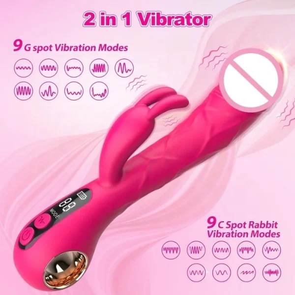 USB Rechargeable 9 Frequency Adult G Spot Clitoris Stimulator Realistic Bully Rabbit Vibrator with LCD Display for Women - Image 3
