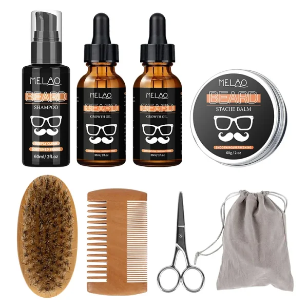 Beard Kit for Men Grooming & Care Wash Shampoo 8 Packs Beard Oil Balm Comb Brush Beard Grooming Kit - Image 6