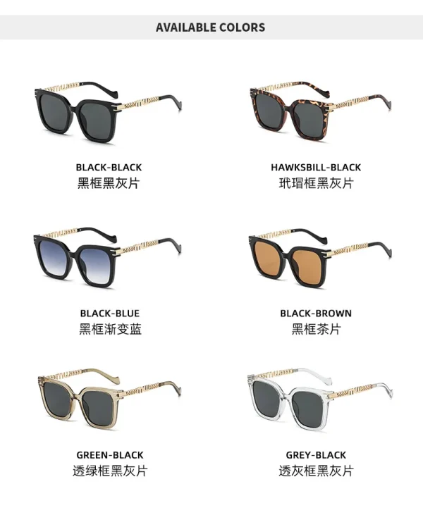 Temple Chain Metal Trendy Sun Glasses Oversize Frames Eyewear Women New Driving Sunglasses High Quality for Men - Image 6