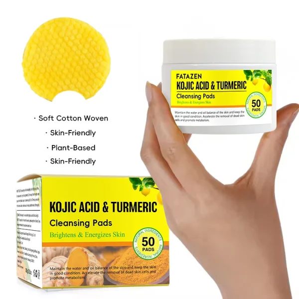 OEM Best Selling Facial Cleaning  Exfoliation Whitening Turmeric Kojic Acid Turmeric Kojic Pads 50 Tablets Cleansing Cotton - Image 3