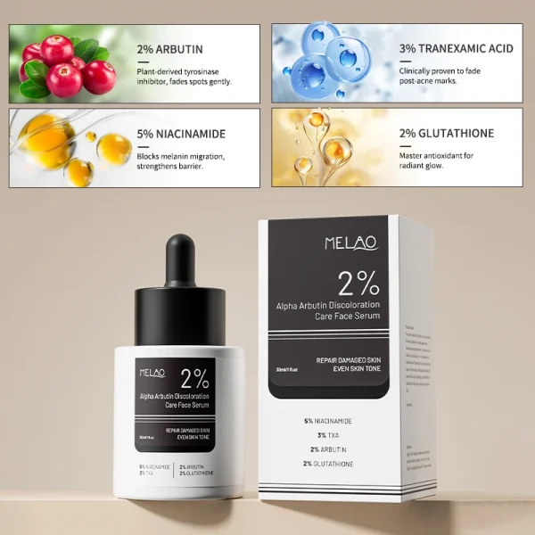 MELAO OEM Skincare Anti Aging Hyaluronic Acid Niacinamide Vitamin C E Skin Care Face Serum Facial Whitening Alpha Arbutin Serum - Image 5