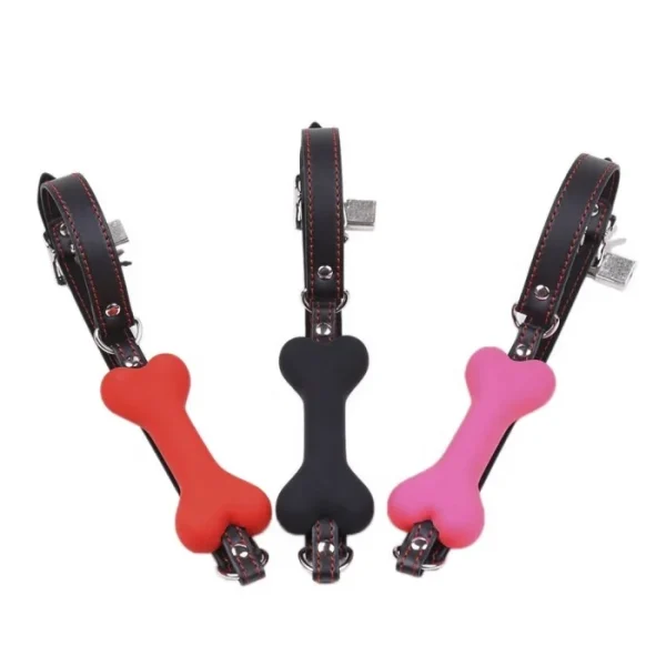 Adult BDSM Bondage Sex Game Toy Silicone Bones Mouth Gag and Leather Harness Ball Gag for Couple SM Sex Toys - Image 5
