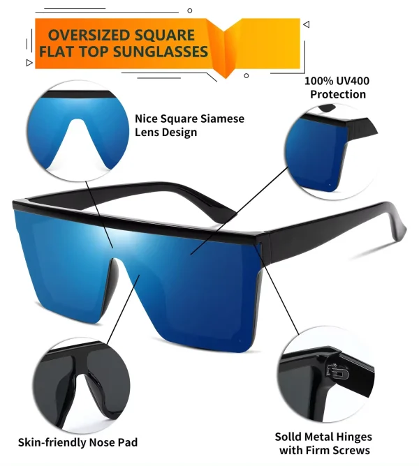 Popular Vintage Big Frame Square Black Silver Lens Custom logo UV400 Fashion 2024 Sunglasses Women Men High Quality - Image 5
