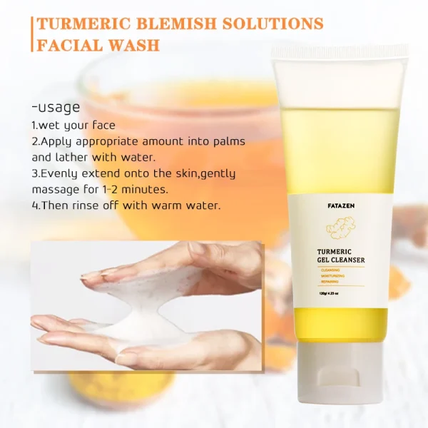Private Label Organic Turmeric Face Wash Peeling Fades Blemishes Acne Removal Deep Pore Whitening Moisturizing Facial Cleanser - Image 5