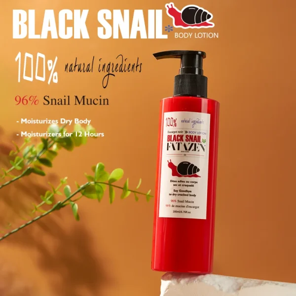 FATAZEN 12Hr Moisturizing Luxury Organic Black Snail Body Lotion OEM Skin Care Boost Moisturizer Whitening Smoothing Body Cream