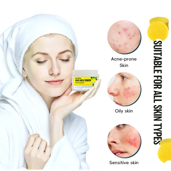 OEM Best Selling Facial Cleaning  Exfoliation Whitening Turmeric Kojic Acid Turmeric Kojic Pads 50 Tablets Cleansing Cotton - Image 2