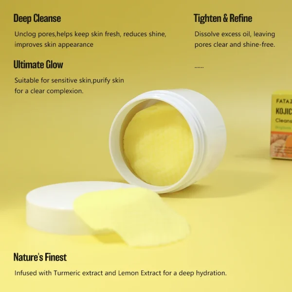 FATAZEN Natural Skin Brightening Kojic Acid Facial Toner Pads Acne Treatment Whitening Turmeric Cleansing Cotton Face Scrub Pads - Image 5