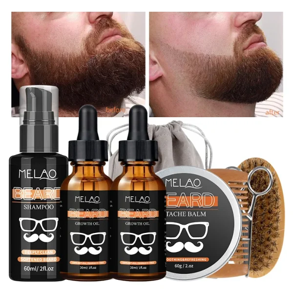 Beard Kit for Men Grooming & Care Wash Shampoo 8 Packs Beard Oil Balm Comb Brush Beard Grooming Kit - Image 4