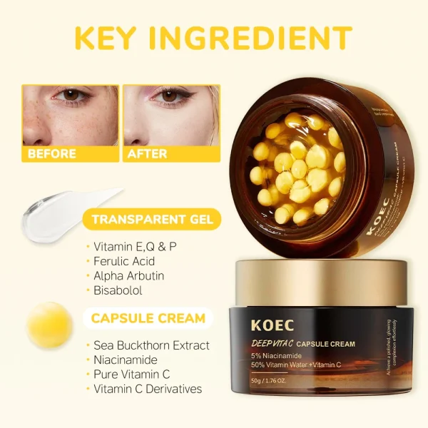 Deep Vitamin C Golden Capsule Face Moisturizer 50g KOEC for Wrinkles Skin Radiance Transparent Gel for Glow Hydration Face Cream - Image 4
