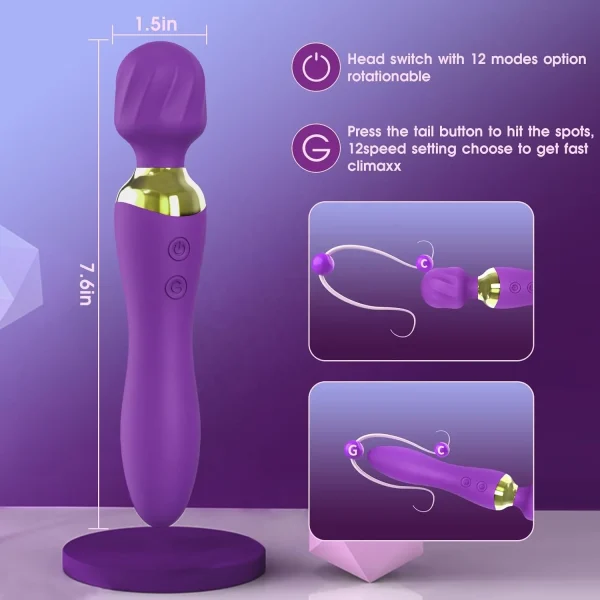 Factory Outlet Powerful Female Vibrator Wand Massager 24 Modes Double Head Wand Vibrator Clit Stimulator Sex Toys Adult Sex Toys - Image 6