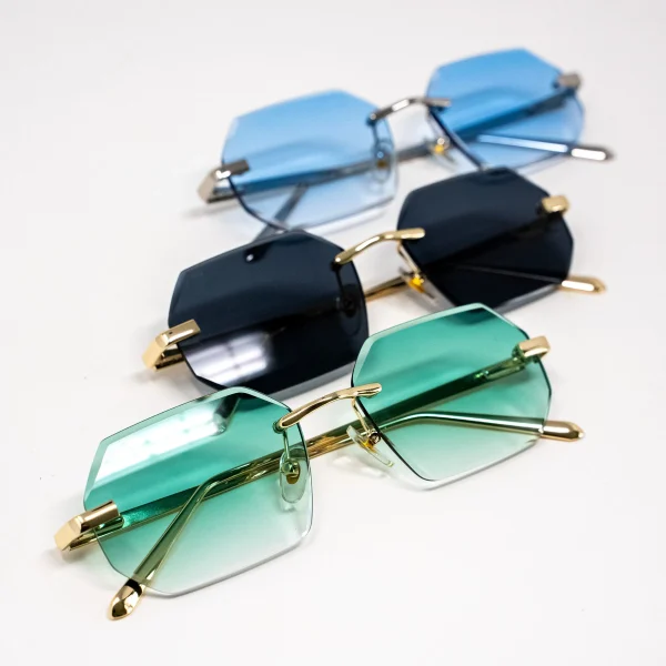 LMA 2159 Popular Europe Classic Men Top Quality Silver Metal UV400 Gradient Women Custom Shades Rimless Polygon Sunglasses 2024
