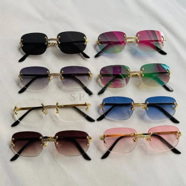 High End Metal Gradient Vintage Small Rectangle Sun Glasses Shades Rimless Square Sunglasses for Men Women