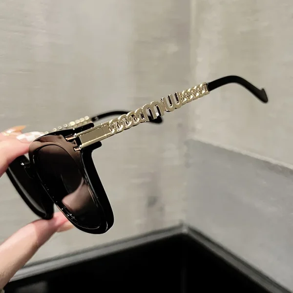 Temple Chain Metal Trendy Sun Glasses Oversize Frames Eyewear Women New Driving Sunglasses High Quality for Men - Image 4